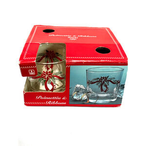 New 4 Anchor Hocking Poinsettia Ribbons 9 oz Christmas Rocks Bar Glasses tumbler